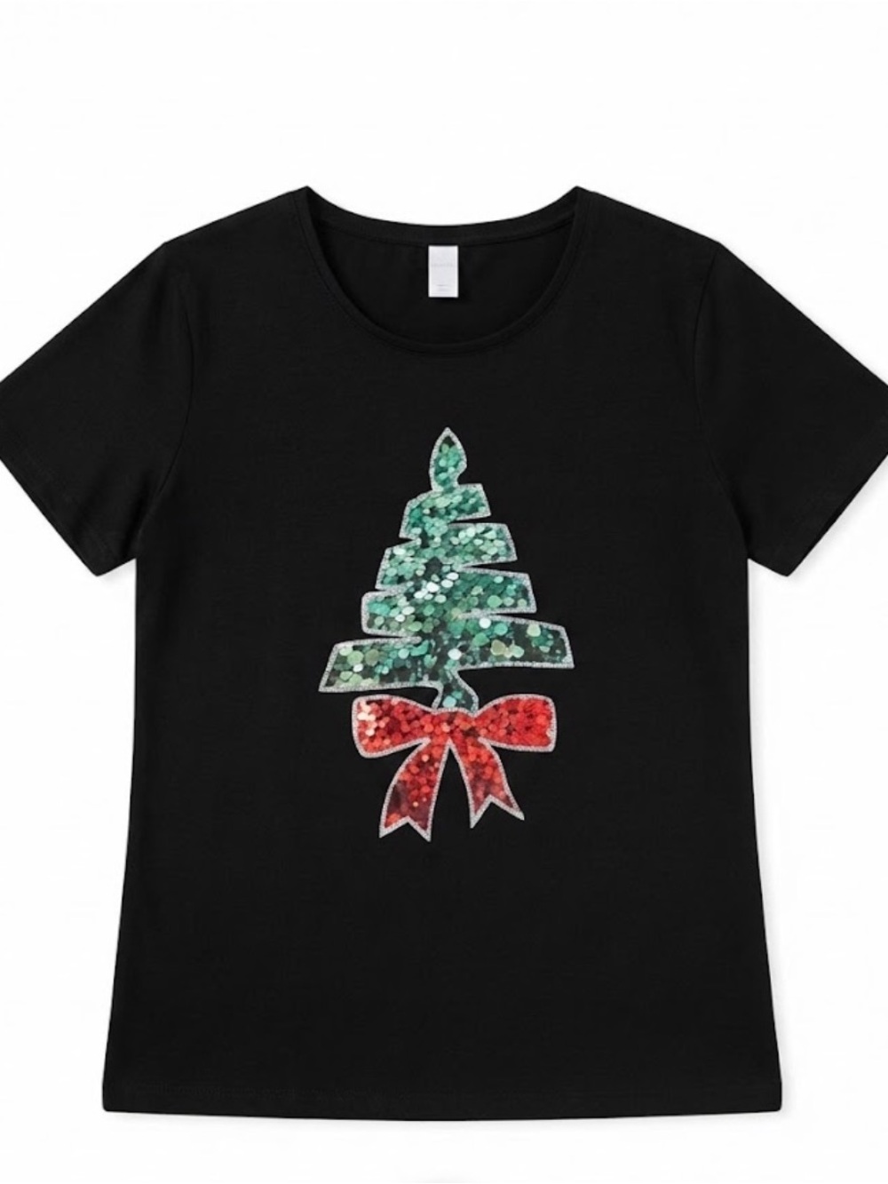 Festive Black T-Shirt with Christmas Tree Design